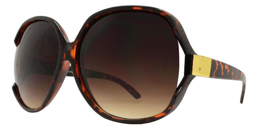 7376 - Large Square Sunglasses with Metal Accent Temple