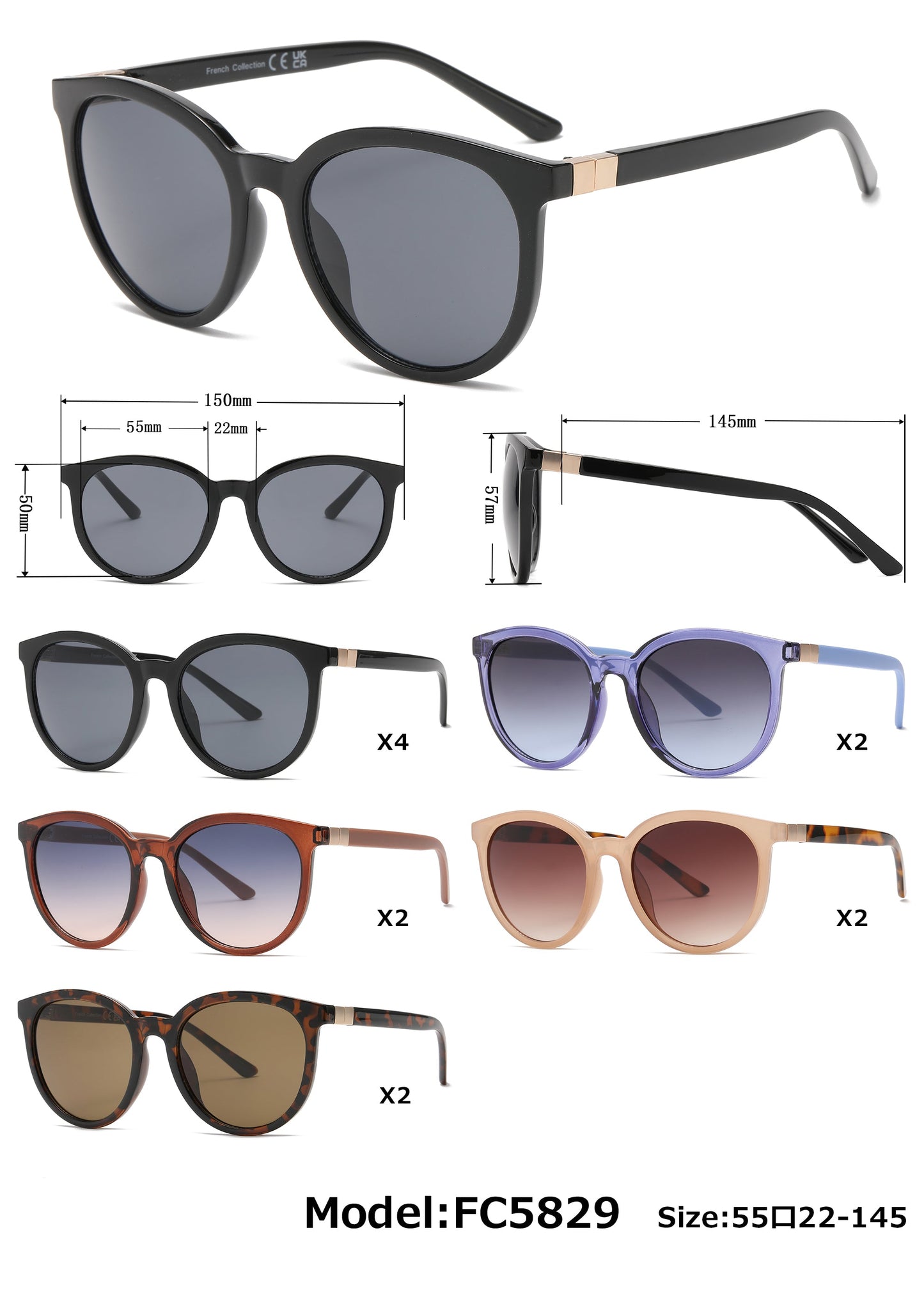 FC 5829 - Round Horn Rimmed Plastic Sunglasses