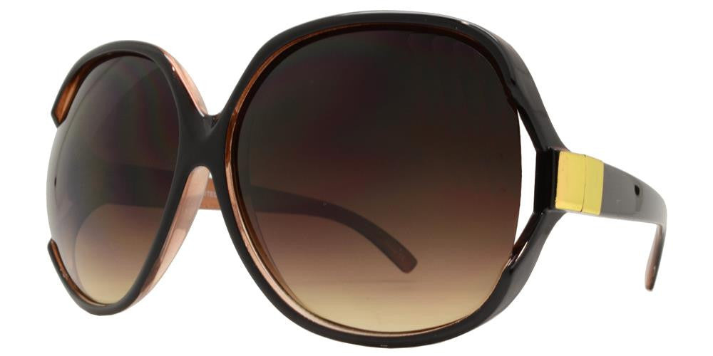 7376 - Large Square Sunglasses with Metal Accent Temple