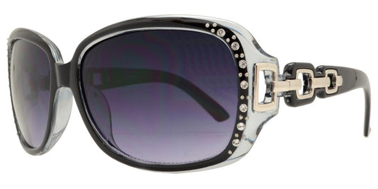 7521 BX - Square Clear Color Frame Sunglasses with Rhinestone and Chain Detail Temple