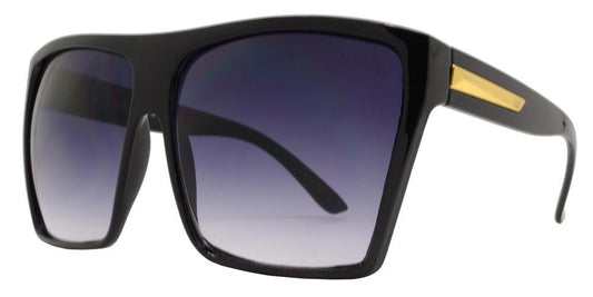 7555 Black - Womens Oversize Flat Top Black Square Retro Sunglasses