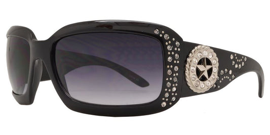 7658 - Rectangular Chunky Sunglasses with Rhinestones and Star Concho