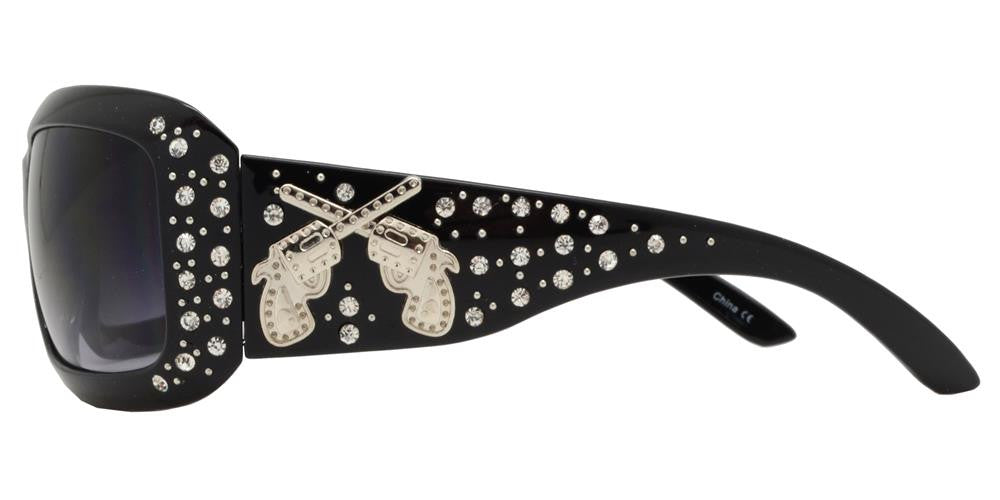 7673 - Rectangular Chunky Sunglasses with Double Pistol Concho