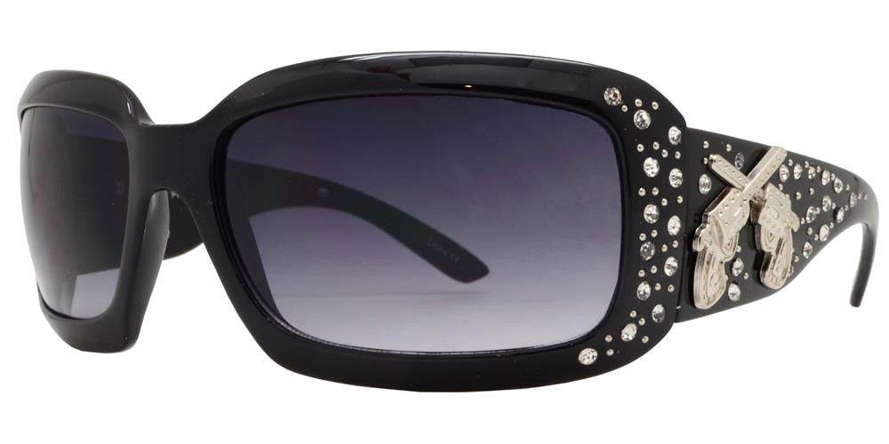 7673 - Rectangular Chunky Sunglasses with Double Pistol Concho