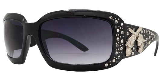 7673 - Rectangular Chunky Sunglasses with Double Pistol Concho