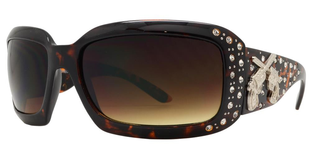 7673 - Rectangular Chunky Sunglasses with Double Pistol Concho