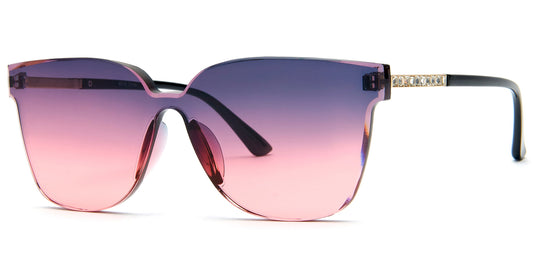 8015 - Rimless One Piece Lens Plastic Sunglasses with Rhinestones