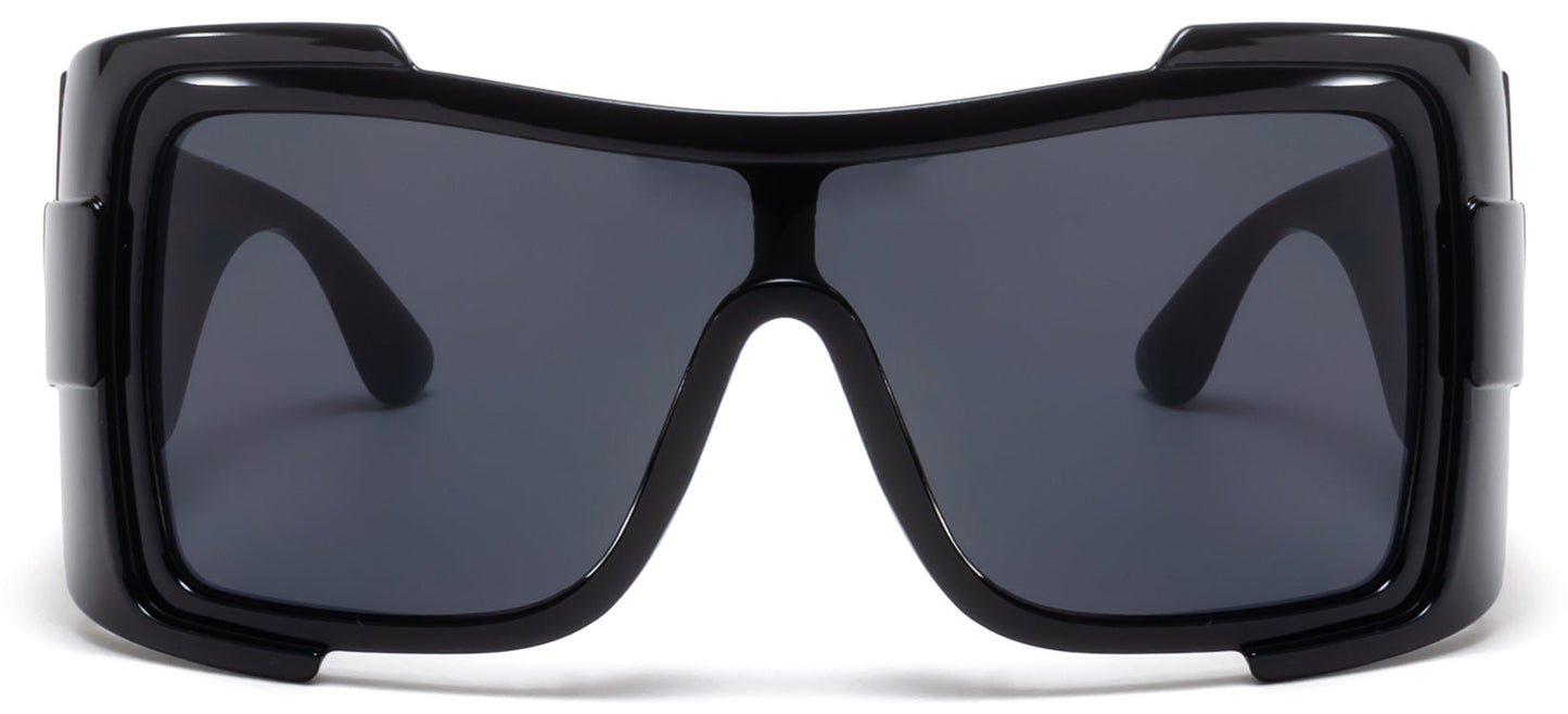9056 - Oversize Full Wrap Around One Piece Lens Plastic Sunglasses