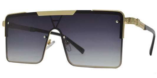 5183 - One Piece Flat Top Semi Rimless Metal Sunglasses