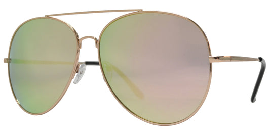 8942 Pink - Oversize Metal Aviator Sunglasses with Pink Mirror Lens