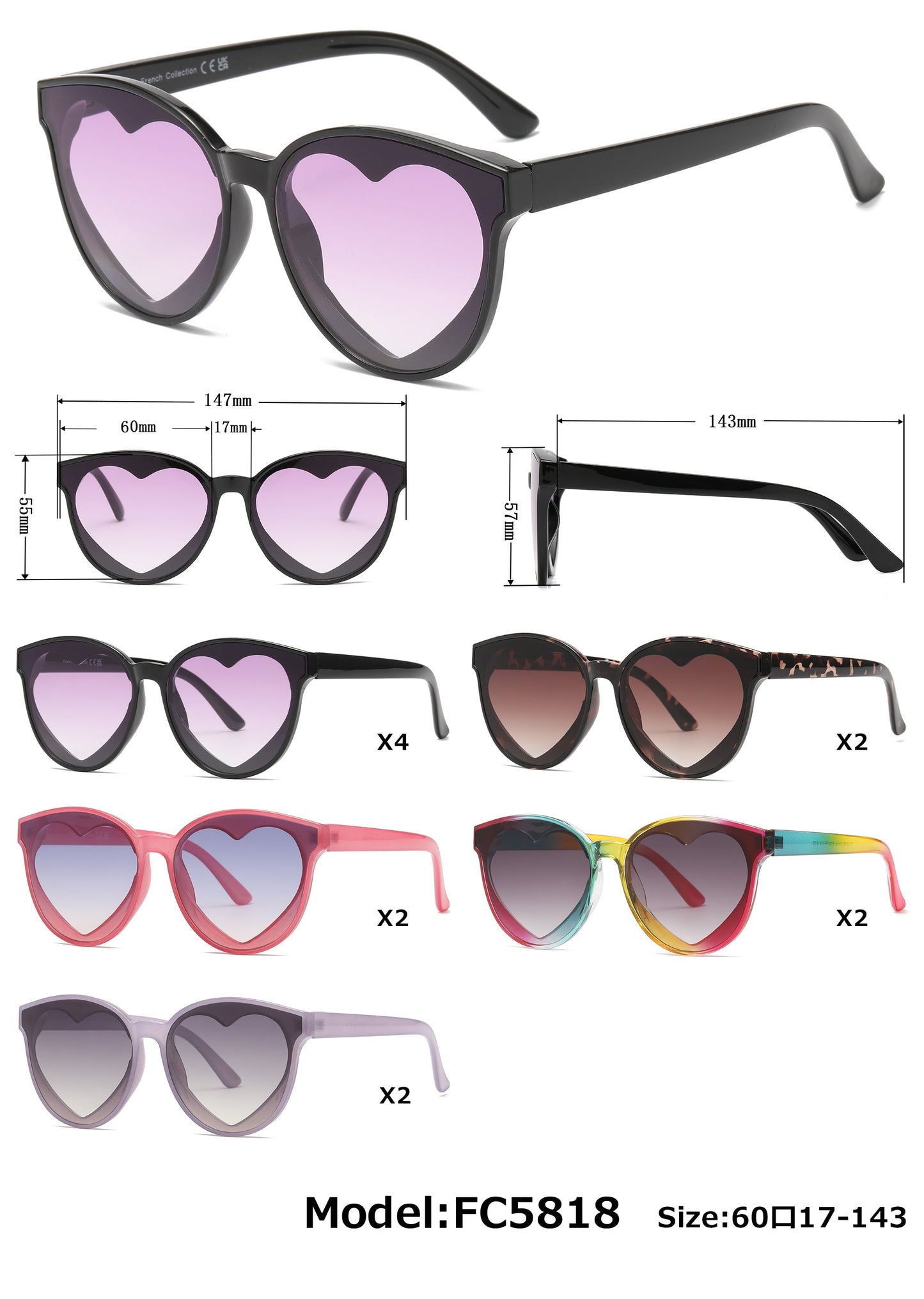 FC 5818 - Heart Plastic Sunglasses