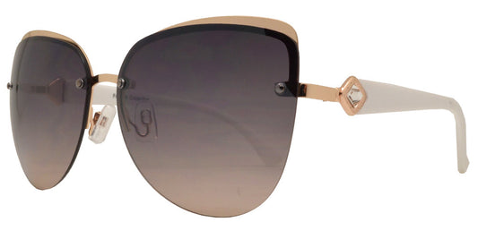 FC 6204 - Modern Rimless Cat Eye Rhinestone Accent Women Metal Sunglasses