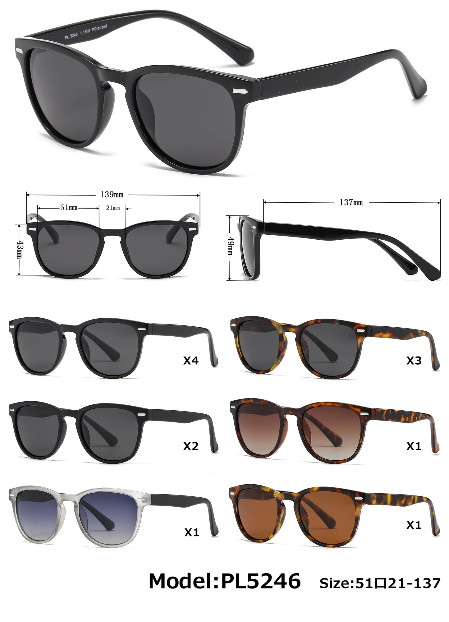 PL 5246 - Polarized Round Plastic Sunglasses