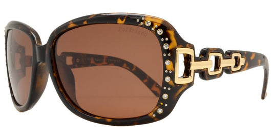 PL 7521 BX - Women's Square Polarized Sunglasses with Chain Detail Temple and Rhinestones